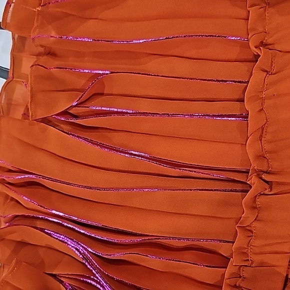 NWOT Anthropologie Neon Pleated Midi Skirt Small Vibrant Medium Orange - Picture 4 of 7